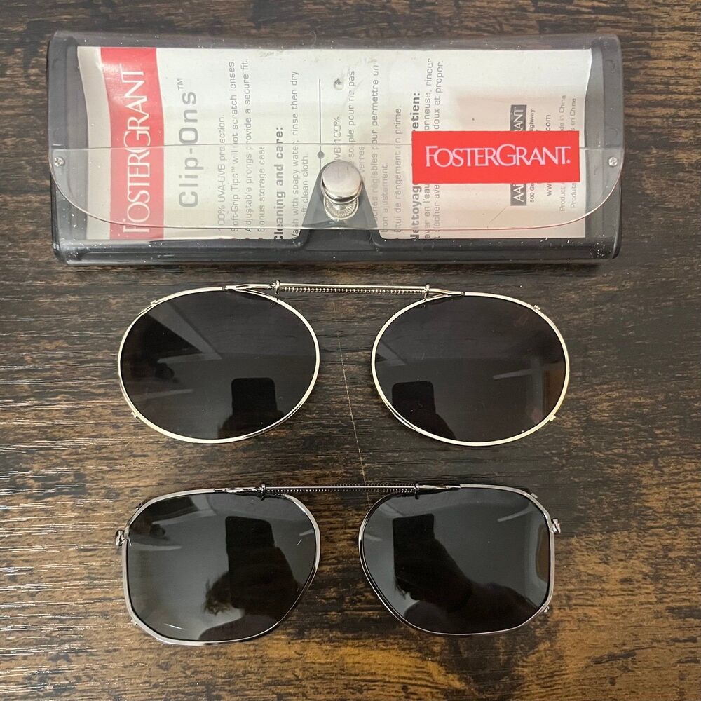 Vintage Foster Grant Clip-On Sunglasses Lot of 2 Gold & Chrome Frames